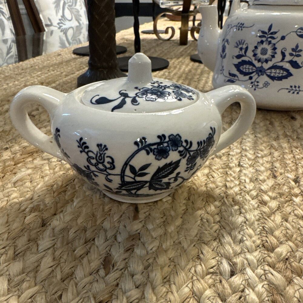 Vintage Blue Onion Japan Sugar Bowl w/ lid  Porcelain China